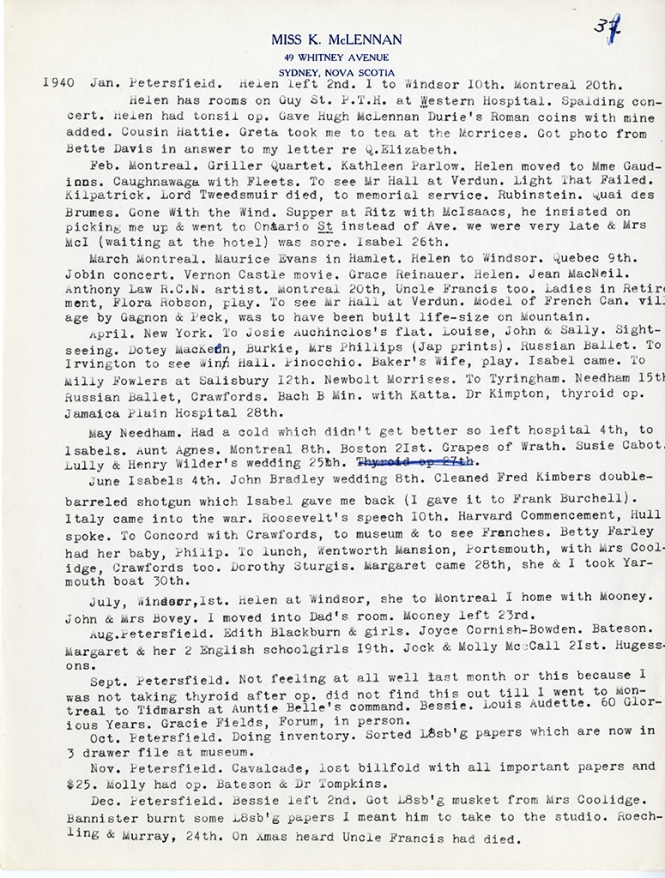 Katharine McLennan's Diary